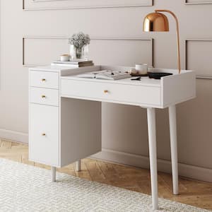 Daisy White and Gold Makeup Desk with 4-Drawers and Brass Accent Knobs Vanity Table