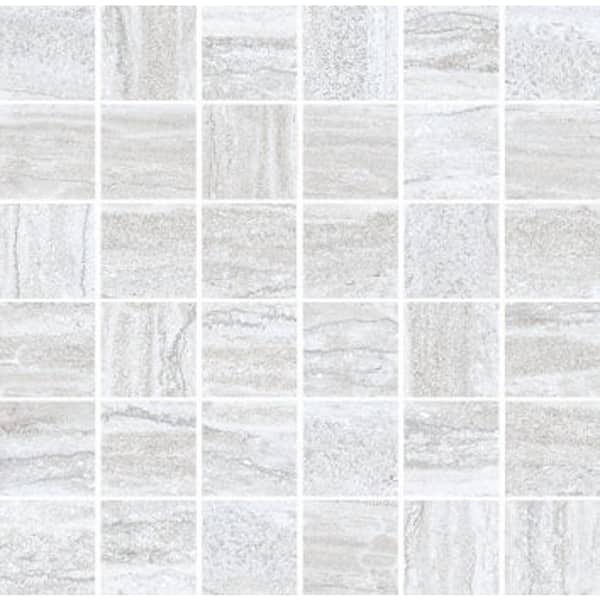 Arenza 4 in. x 4 in. Matte Light Gray Porcelain Square Stone Look Mosaic Floor and Wall Tile Sample (0.14 sq ft)
