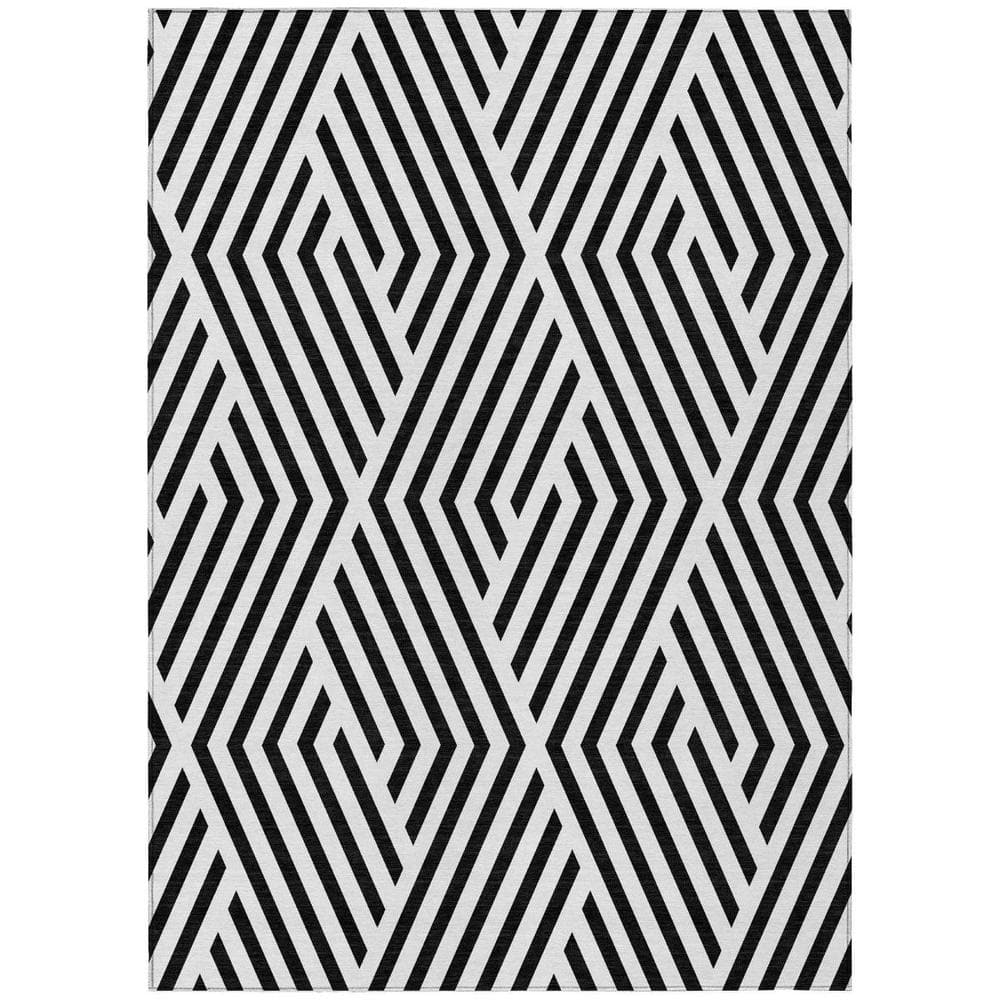 Black and White 3 ft. x 5 ft. Woven Geometric Rectangle Indoor/Outdoor Area Rug price history on PriceWatchPro