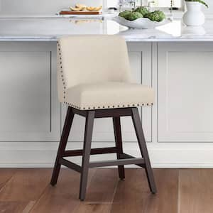 Hampton 26 in. Solid Wood Linen Swivel Bar Stools with Back Linen Fabric Upholstered Counter Bar stool Set of 1