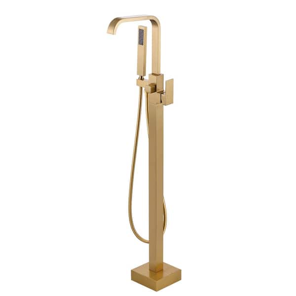 IVIGA Brass Single-Handle Floor Mount Claw Foot Freestanding Tub Faucet Bathtub Filler with Hand Shower in Gold