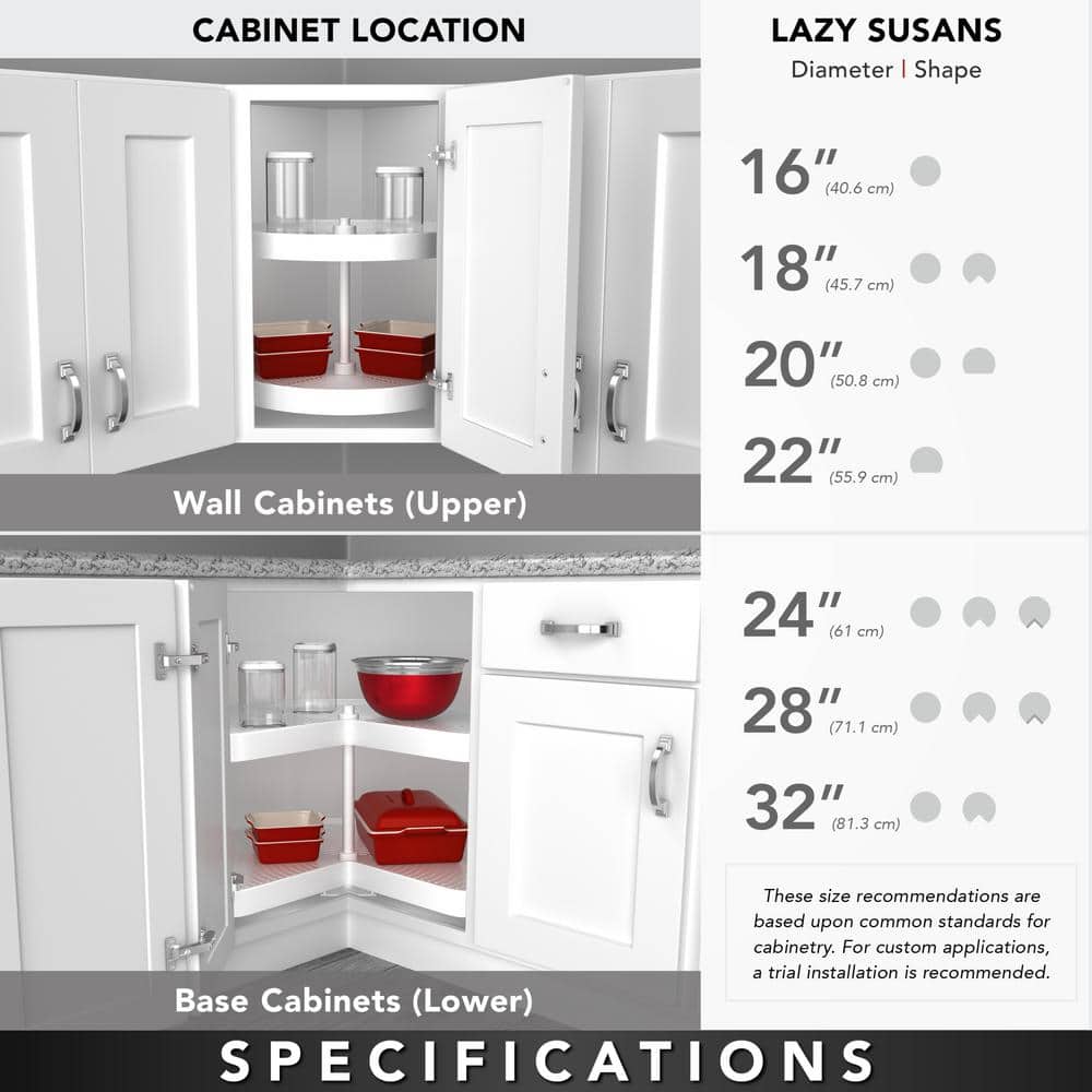 White Polymer 3-Shelf Revolving Lazy Susan for Corner Cabinets