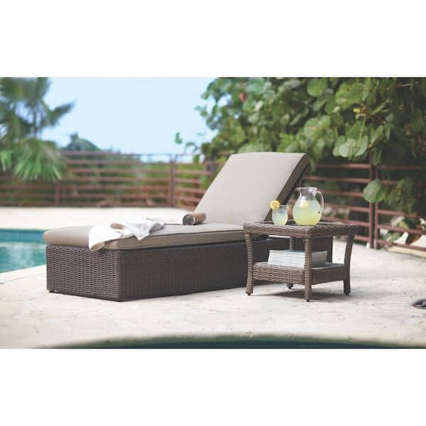 Home Decorators Collection Naples Brown All-Weather Wicker Outdoor Chaise Lounge with Putty Cushions