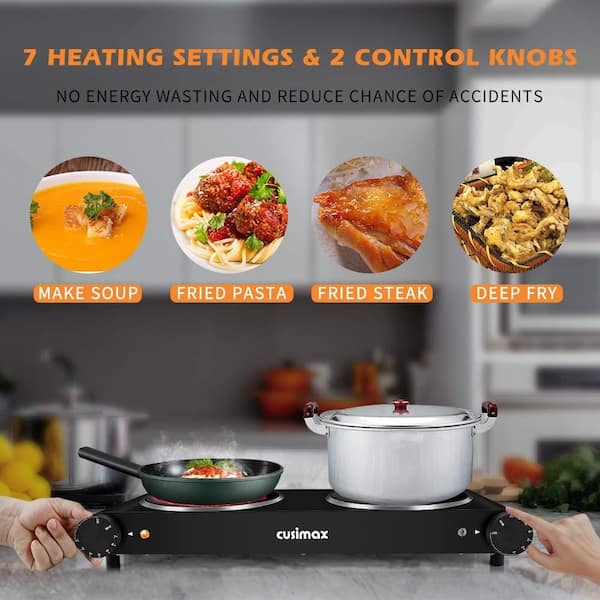 Elexnux Portable 2-Burner 7.1 in. Red Electric Hot Plate 1800-Watt Dual Control Countertop Infrared Electric Stove, Red 20.87