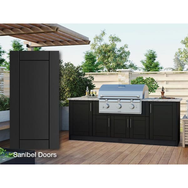 Sanibel Pitch Black 14-Piece 91.25 in. x 34.5 in. x 28.5 in. Outdoor Kitchen Cabinet Island Set