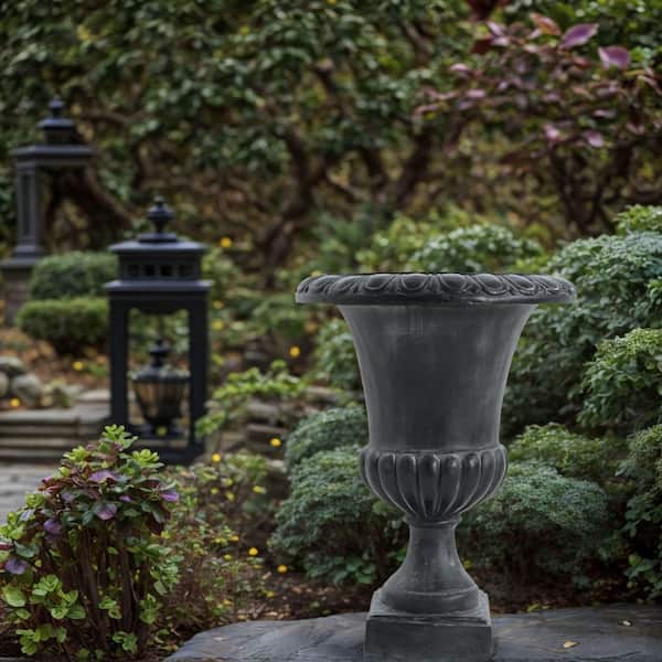 Olyndra 19 in. W x 25.75 in. H Patio Antique Black Concrete Outdoor Garden Urn Planter, Magnesium Oxide(MGO)