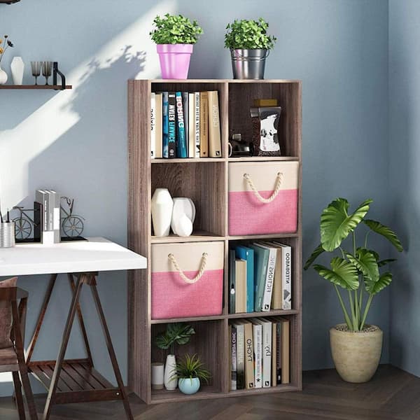 Unbranded Pink 13 in. x 13 in. Linen Decorative Basket with Cotton Handles Set of 4