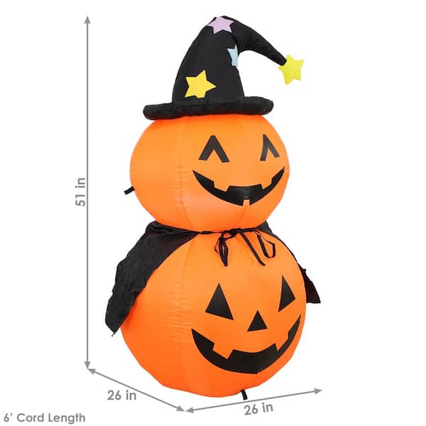 Sunnydaze 4.25 ft. H Double Jack-O'-Lantern with Witch Hat