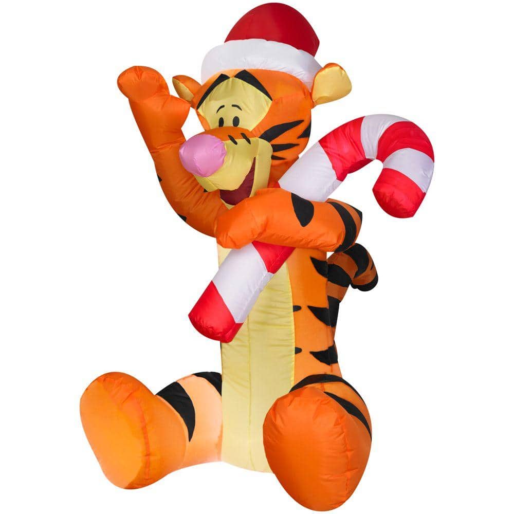 Tigger Inflatable Home Accents Holiday Airblown 4 ft. Inflatable Tigger with Candy Cane ...