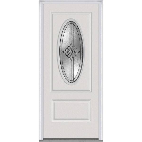 MMI Door 36 in. x 80 in. Dahlia Left-Hand Inswing 3/4 Oval Decorative Primed Fiberglass Smooth Prehung Front Door