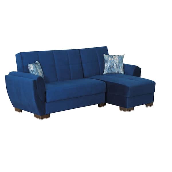 Ottomanson Basics Air Collection Blue Convertible L-Shaped Sofa Bed Sectional With Reversible Chaise 3-Seater With Storage