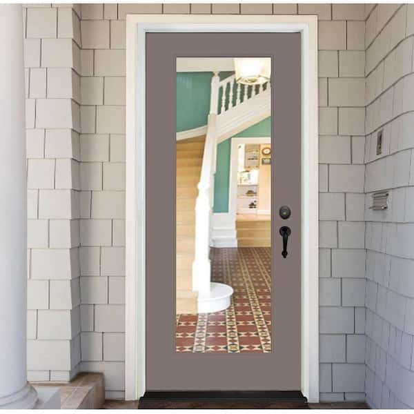 Legacy 30 in. x 80 in. Universal Handing Full-Lite Clear Glass Kindling Finish Fiberglass Front Door Slab