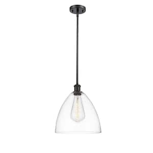 Bristol Glass 1-Light Oil Rubbed Bronze Cage Pendant Light with Clear Glass Shade