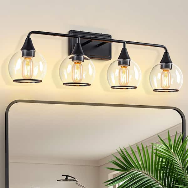 31 in.Modern 4-Light Black Bathroom Vanity Light Fixture, Wall Sconce with Clear Glass Shades for Mirror,Bedroom,Hallway
