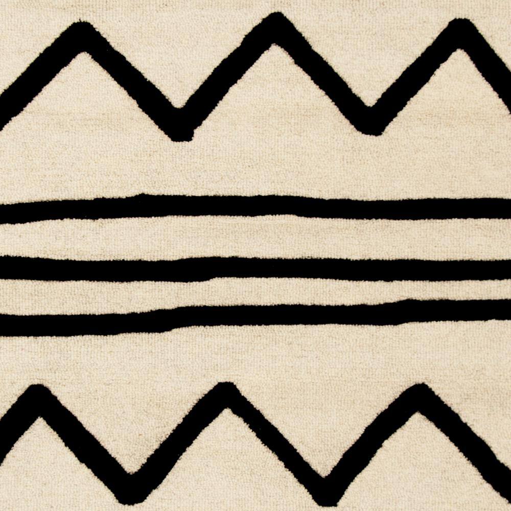 Ivory and Black Geometric Wool Kids Area Rug, 6' x 9'