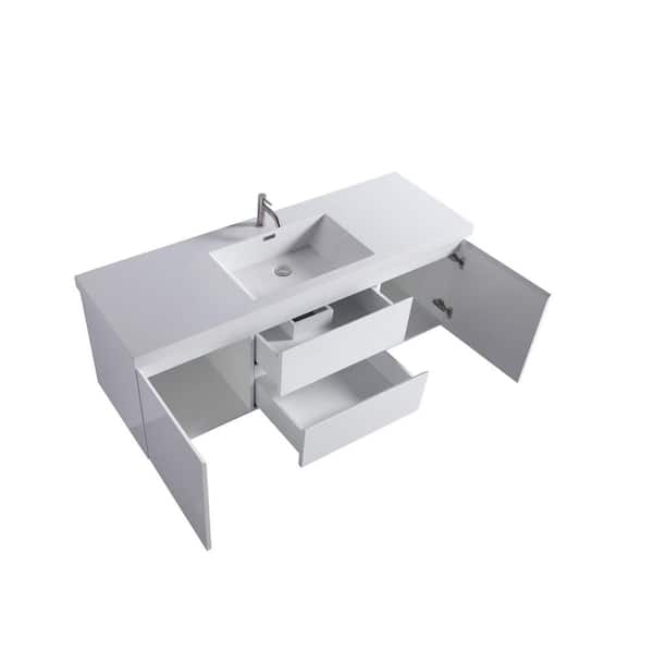 59.25 in. W x 19.7 in. D x 21.65 in. H Floating Bath Vanity in White with White Ceramic Top and Sink