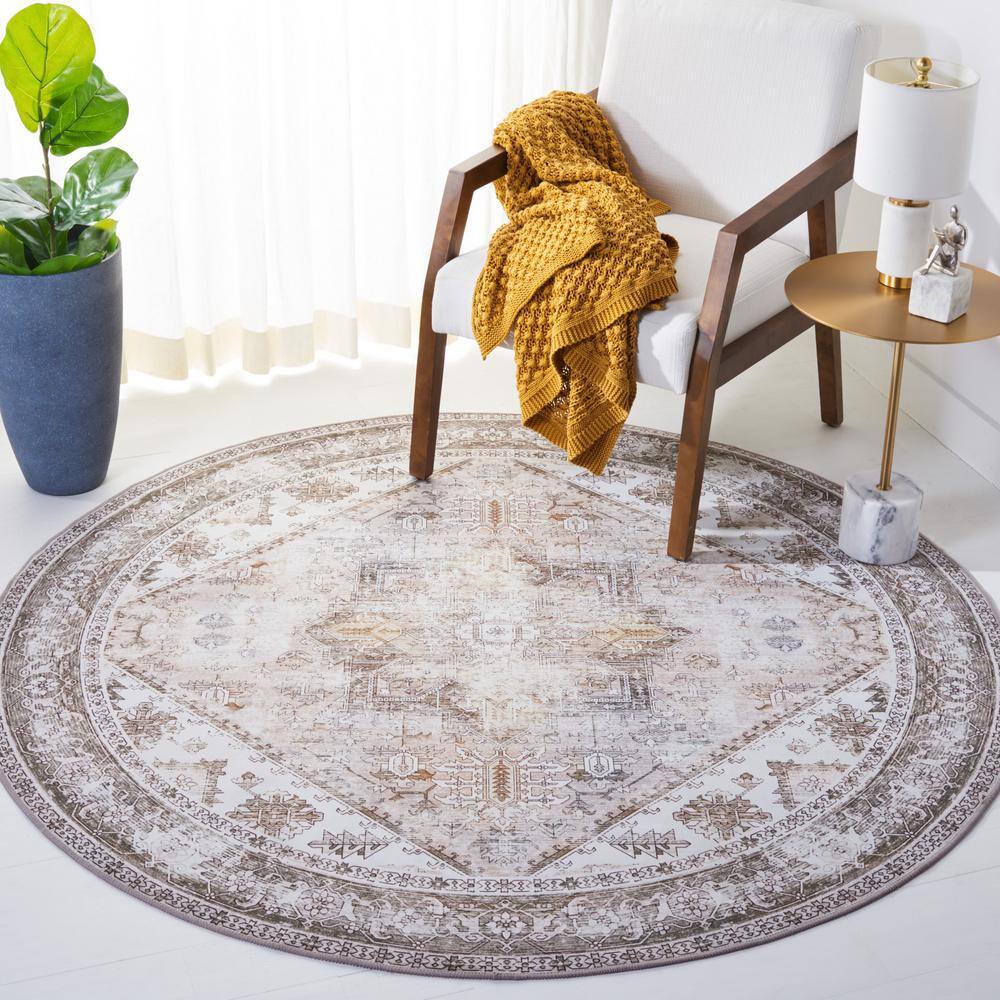 Tucson 5' Round Gray and Beige Synthetic Washable Rug