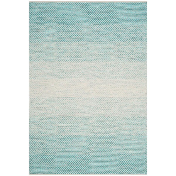 SAFAVIEH Montauk Turquoise/Ivory 8 ft. x 10 ft. Striped Distressed Geometric Area Rug
