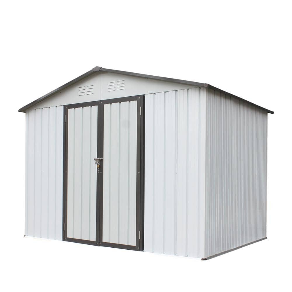 Steel Garden Backyard Shed With Double Door & Lock U-MAX 8 x 6 Outdoor Metal Storage Shed Utility Tool Storage 