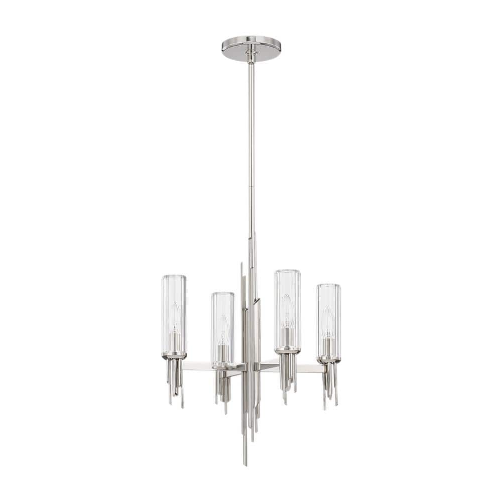 Polished Nickel and Crystal 4-Light Linear Chandelier