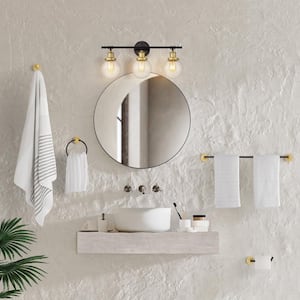 Hugo 24.5 in. 3-Light Vanity Light with Bathroom Hardware Accessory Set, Oil Rubbed Bronze/Gold Painting (5-Piece)