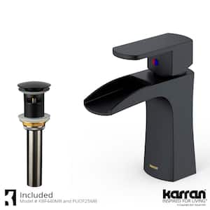 Kassel Single Handle Single Hole Basin Bathroom Faucet with Matching Pop-Up Drain in Matte Black