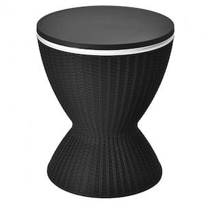 22.5 in. Black Round Plastic Outdoor Rattan Bar Table with Extendable Tabletop