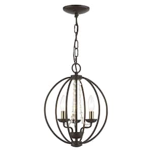 Arabella 3-Light Bronze Convertible Chandelier with Antique Brass Accents and Clear Crystals