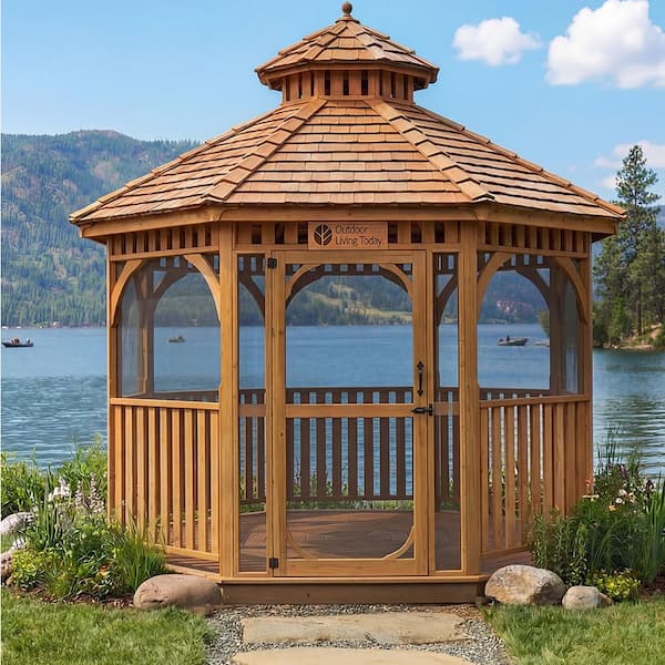 12 ft. Bayside Cedar Octagon Gazebo with Screen Kit
