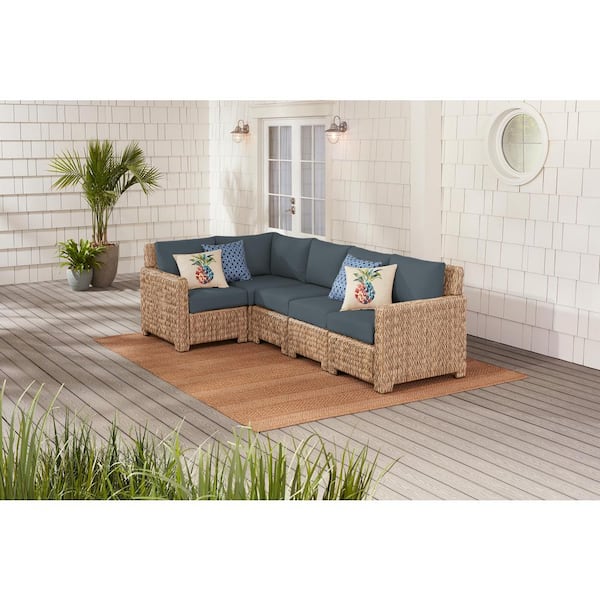 Sunbrella Denim Blue Cushions, Outdoor Wicker Sectional Sofa