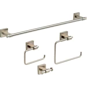 Maxted 4-Piece Bath Hardware Set with 24 in. Towel Bar, Toilet Paper Holder, Towel Ring, Towel Hook in Satin Nickel