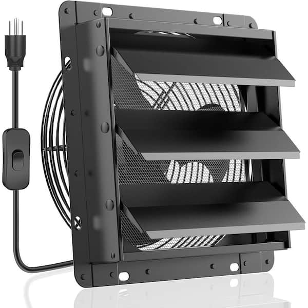 10 in. Shutter Exhaust Fan, 647CFM, Low Noise, Black, Electric, Wall Mount, Attic Fan