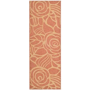 Courtyard Rust/Sand 2 ft. x 7 ft. Floral Indoor/Outdoor Patio  Runner Rug