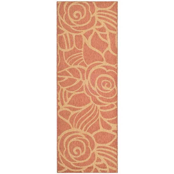 SAFAVIEH Courtyard Rust/Sand 2 ft. x 7 ft. Floral Indoor/Outdoor Patio ...