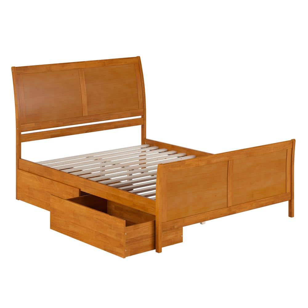 Portland Light Toffee Queen Wood Platform Bed with Storage Drawers