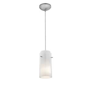 Glass'n 1-Light Brushed Steel Metal Pendant with Clear-Opal Glass Shade