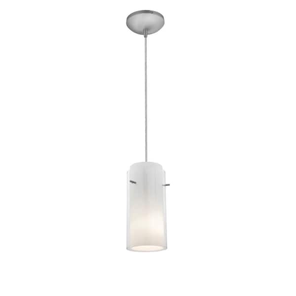 Access Lighting Glass'n 1-Light Brushed Steel Metal Pendant with Clear-Opal Glass Shade