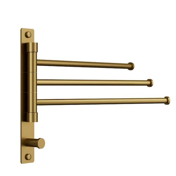 12.5 in. Wall Mounted 3-Arm Swing Towel Bar in Brushed Gold