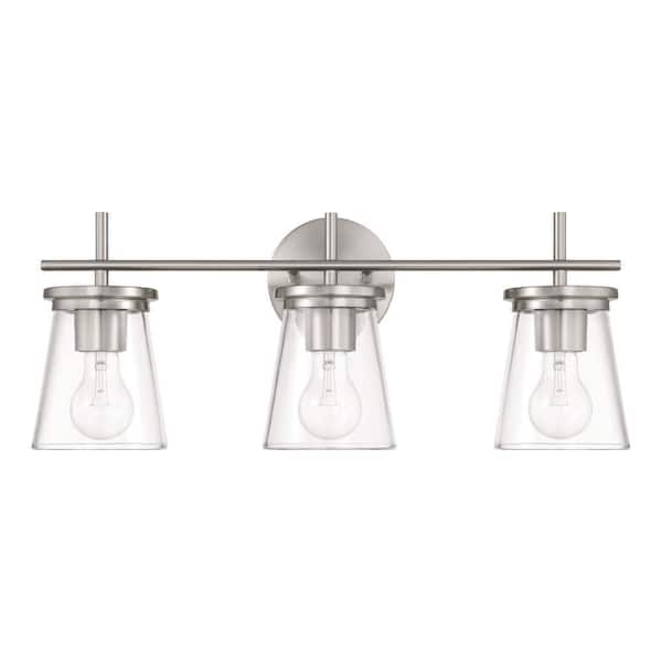 CRAFTMADE Connell 22 in. 3-Light Brushed Polished Nickel Finish Vanity Light with Clear Glass Shade