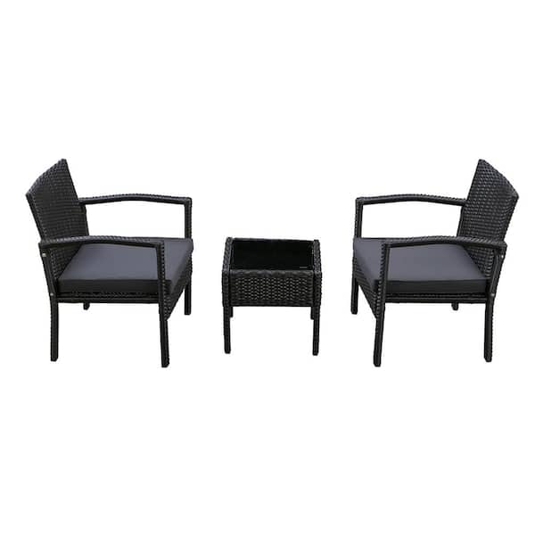 Unbranded Melody Wicker cushion three piece Chat Set, Black cushions.