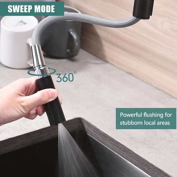 Built-in 2 Mode Sprayer Single Handle Pull Down Sprayer Kitchen Faucet in Stainless Steel Matte Black
