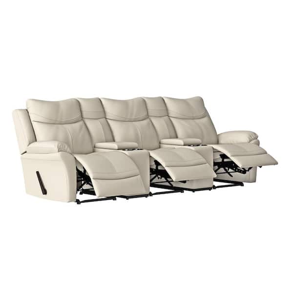 ProLounger Off-White Almond Tuff Stuff Fabric 3-Seat Recliner Sofa with 2-Storage Consoles and USB Ports