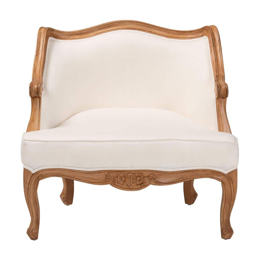 Sylvestra Beige and Honey Oak Accent Chair with Rattan Sides