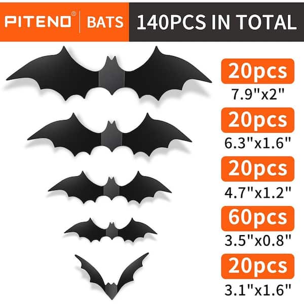 Realistic 3D Bat Decorations with PVC Material for Outdoor Wall Window and Halloween Yard Scares Decorations (140-Pack)