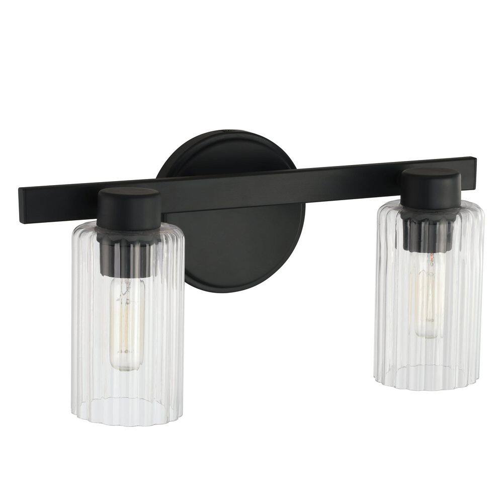 Bedminster 14-in. 2-light Matte Black Vanity Light with Clear Ribbed Glass Shades price history on PriceWatchPro