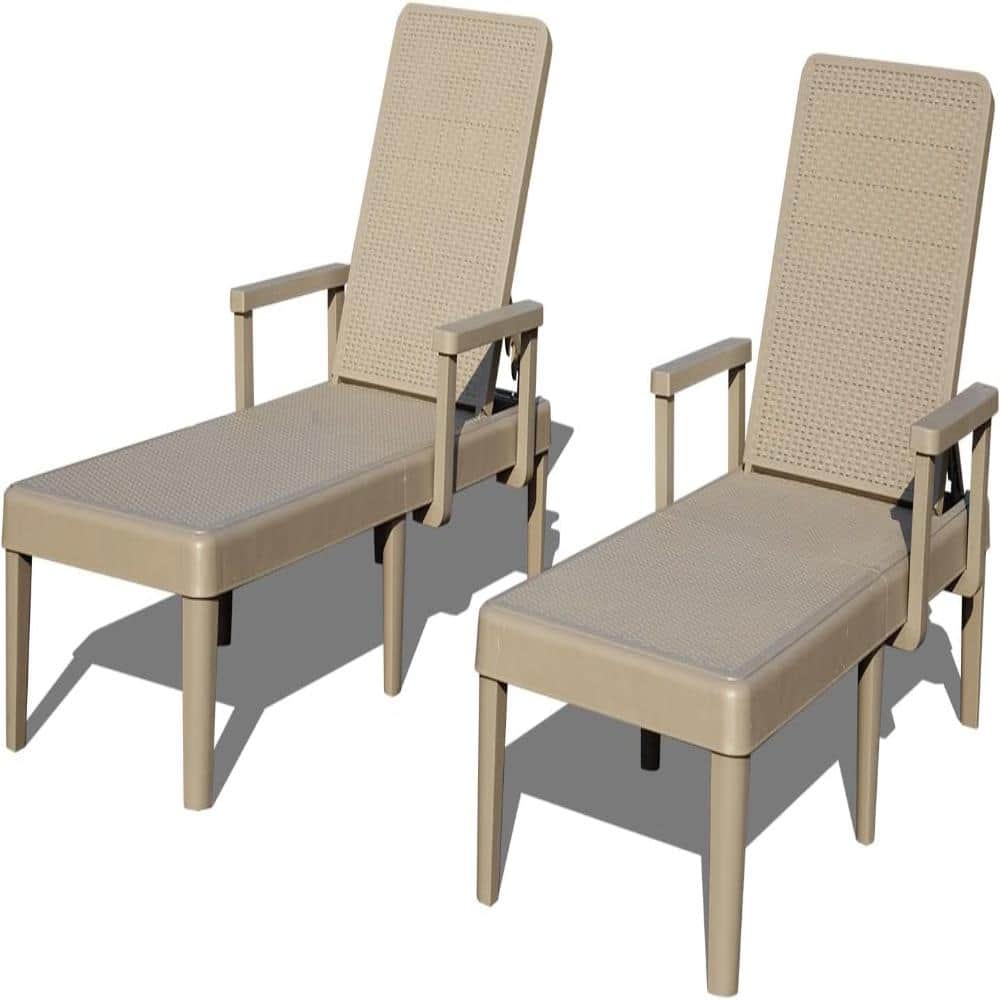 Khaki Resin Waterproof Pool Lounge Chairs Set of 2 with 6 Positions Backrest Adjustable Armrest price history on PriceWatchPro