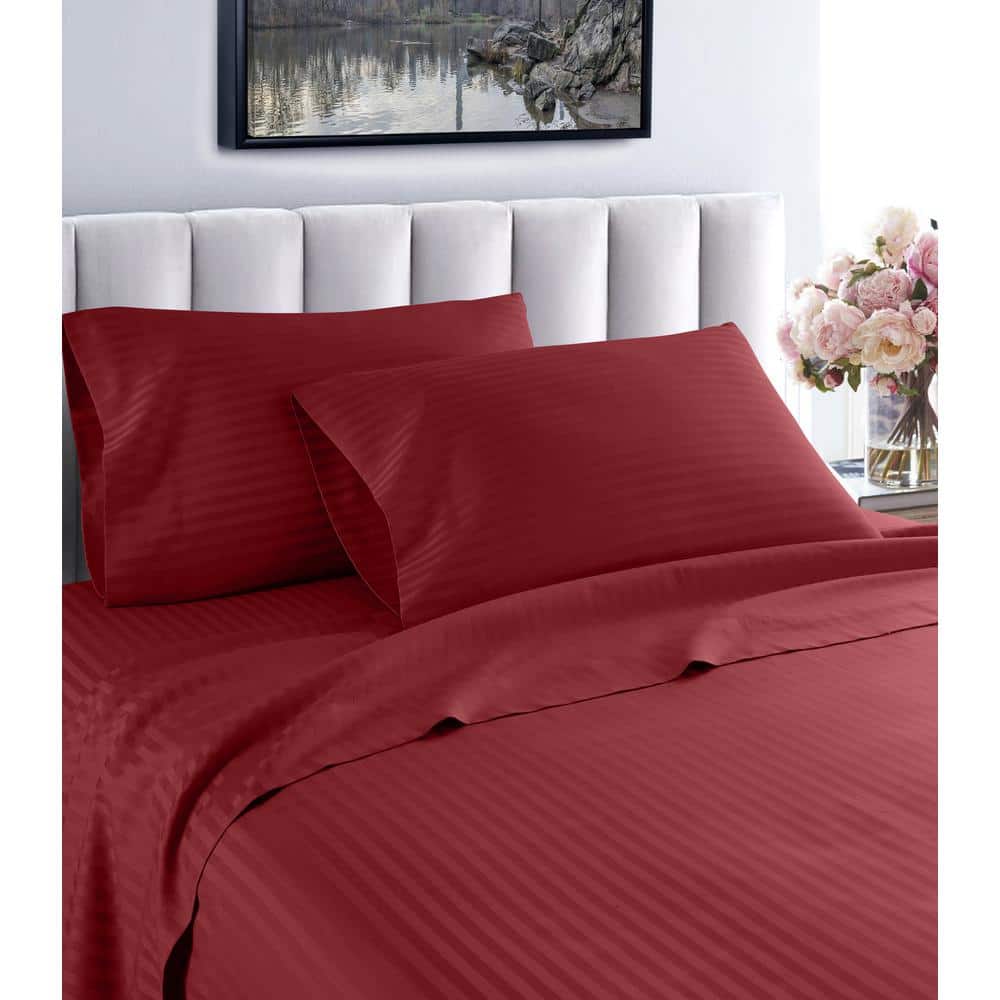 Fresh Home 3-Piece Burgundy Striped 100% Cotton Twin Deep Pocket Sheet Set
