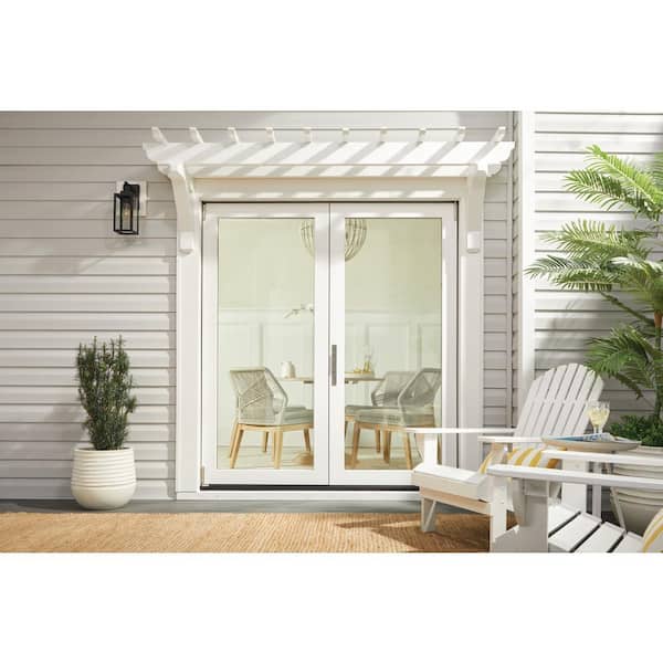 72 in. x 80 in. Right-Hand Folding Primed Fiberglass 2-Panel Patio Door w/ Low-E Impact Glass and  Retract Screen