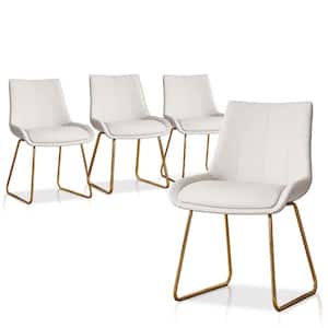 Beige Faux Leather Upholstered Dining Chairs with U-shaped Legs(Set of 4 Gold Legs Chairs)