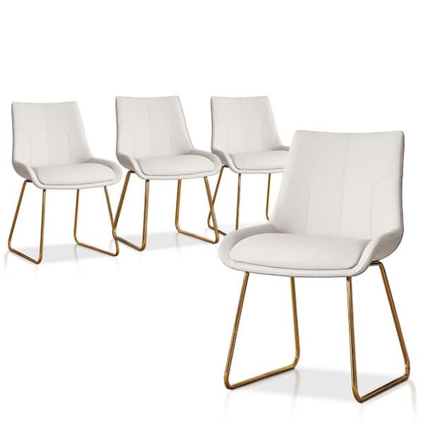 null Beige Faux Leather Upholstered Dining Chairs with U-shaped Legs(Set of 4 Gold Legs Chairs)